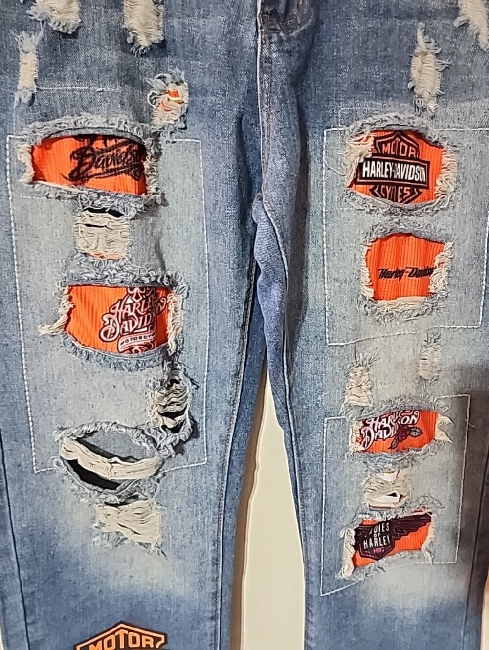 Distressed Patchwork Denim Jeans Motorcycle Biker Y2K Streetwear Straight Leg XL - Picture 6 of 6